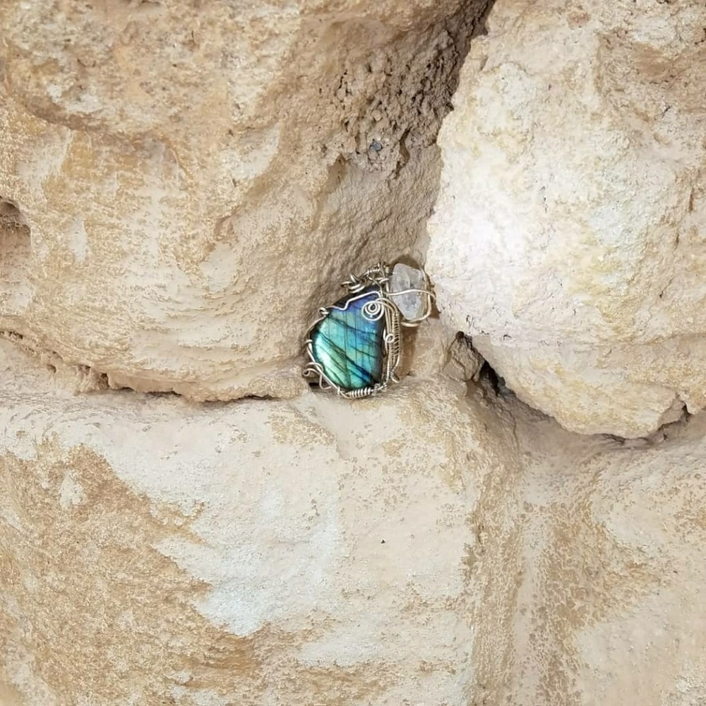 Labradorite & herkimer pendant in sterling silver